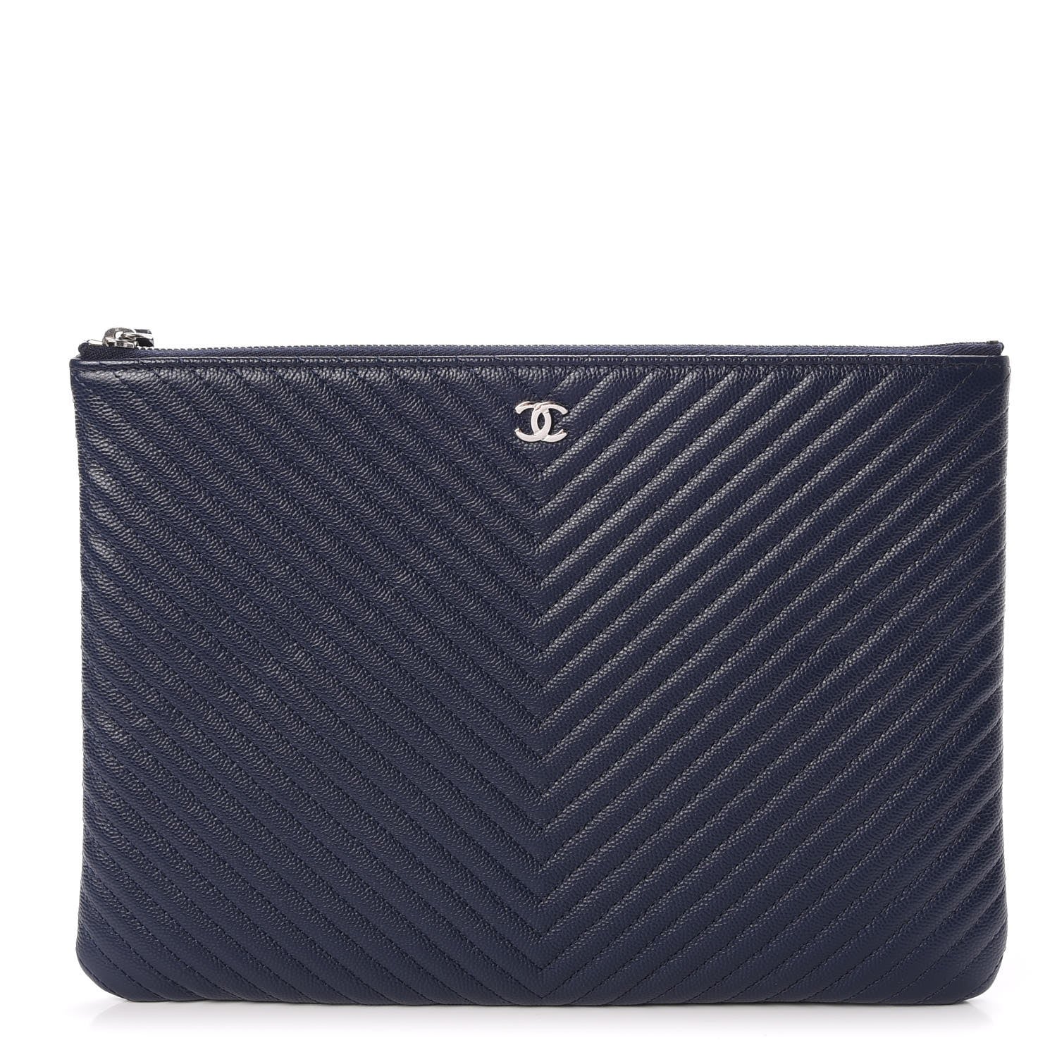 Chanel Caviar Chevron Quilted Medium Cosmetic Case Navy 1 of 8