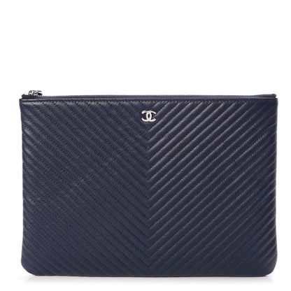 Chanel Caviar Chevron Quilted Medium Cosmetic Case Navy 1 of 8