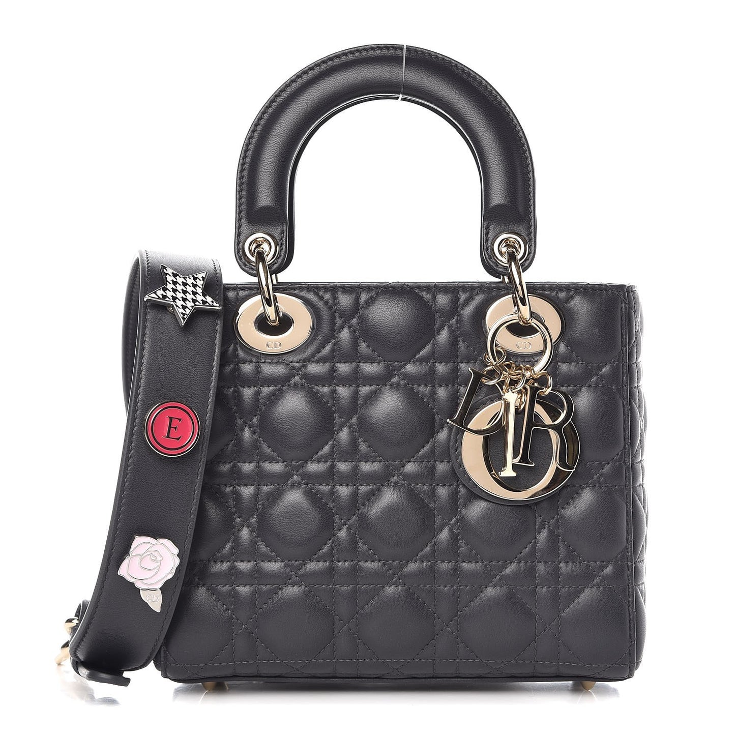 Lambskin Cannage Small Lucky Badges My Lady Dior Dark Grey