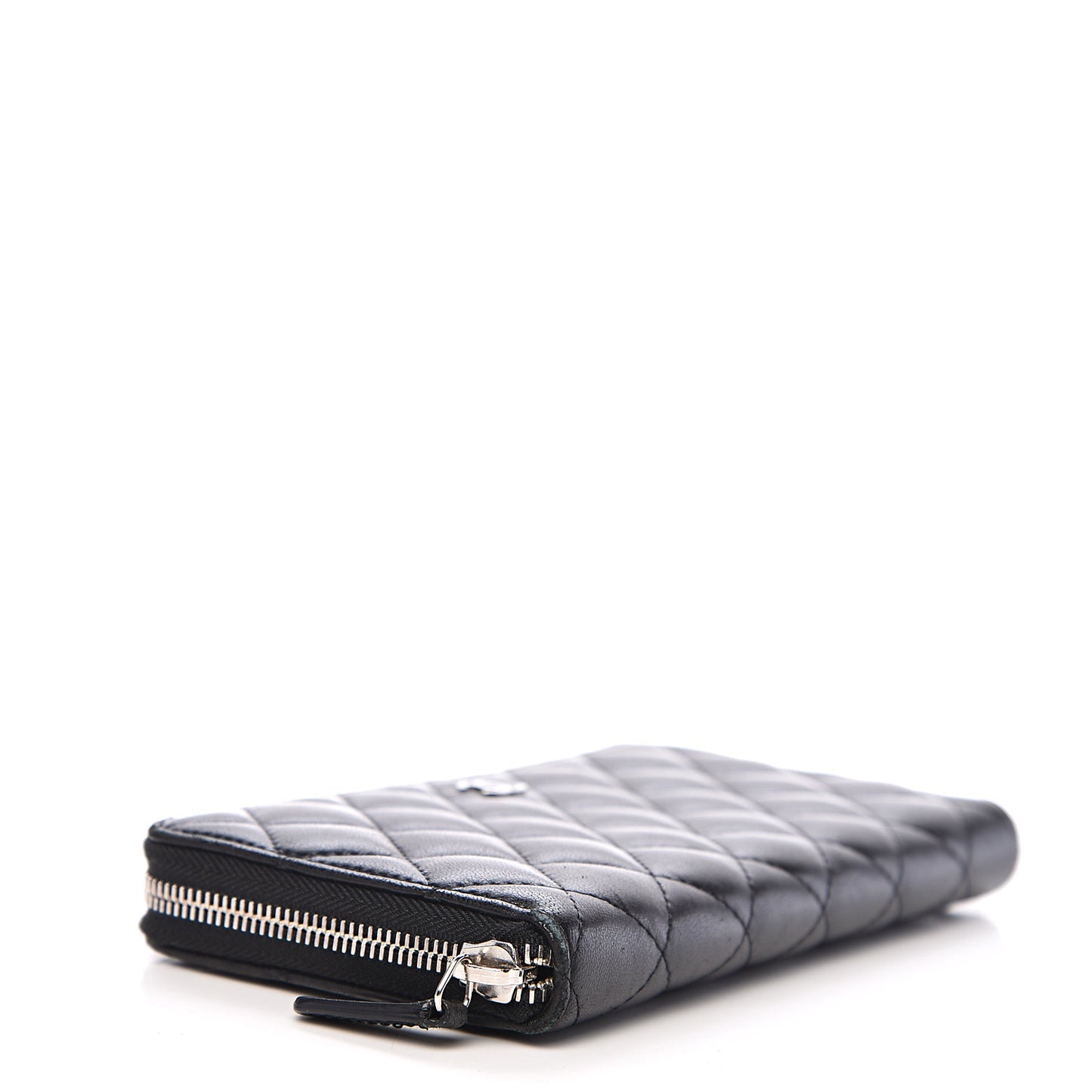 Lambskin Quilted Large Gusset Zip Around Wallet Black