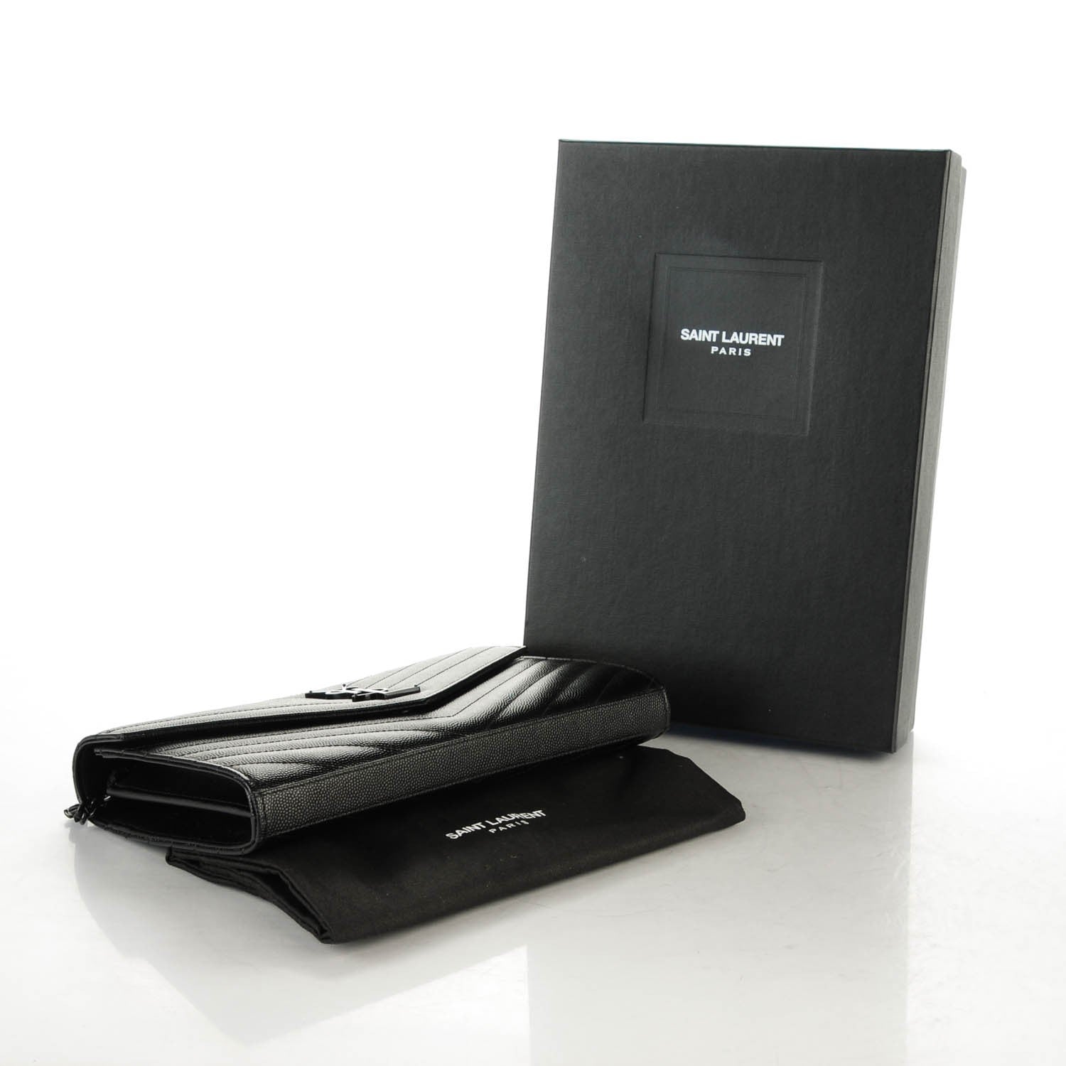 Saint Laurent Grain De Poudre Matelasse Chevron Medium Monogram Chain Wallet Black 4 of 7