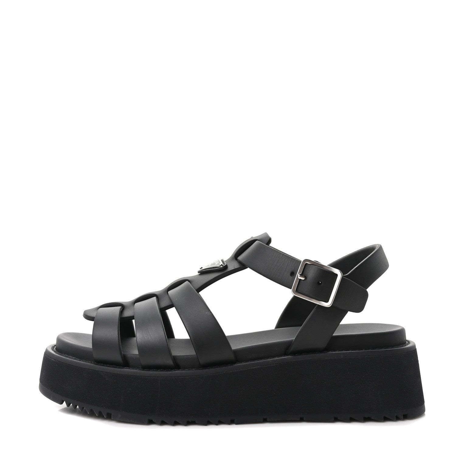 Prada Foam Rubber Metal Triangle Logo Soft Cage Women Sandals 40 Black 1 of 10