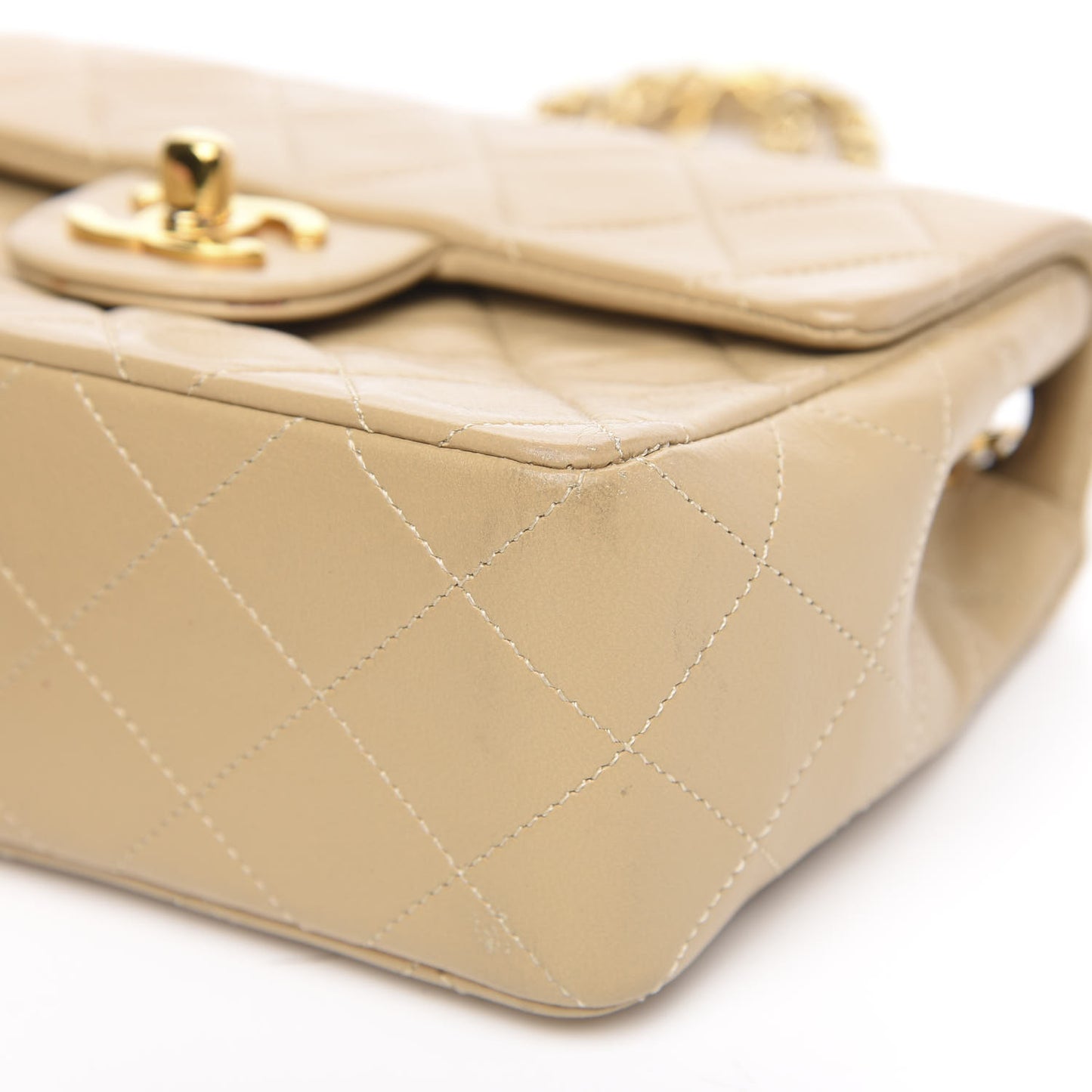 Lambskin Quilted Mini Square Flap Beige