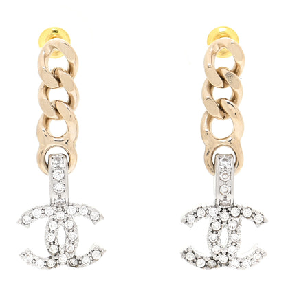 Chanel Metal Crystal CC Chain Drop Earrings Gold 1 of 5
