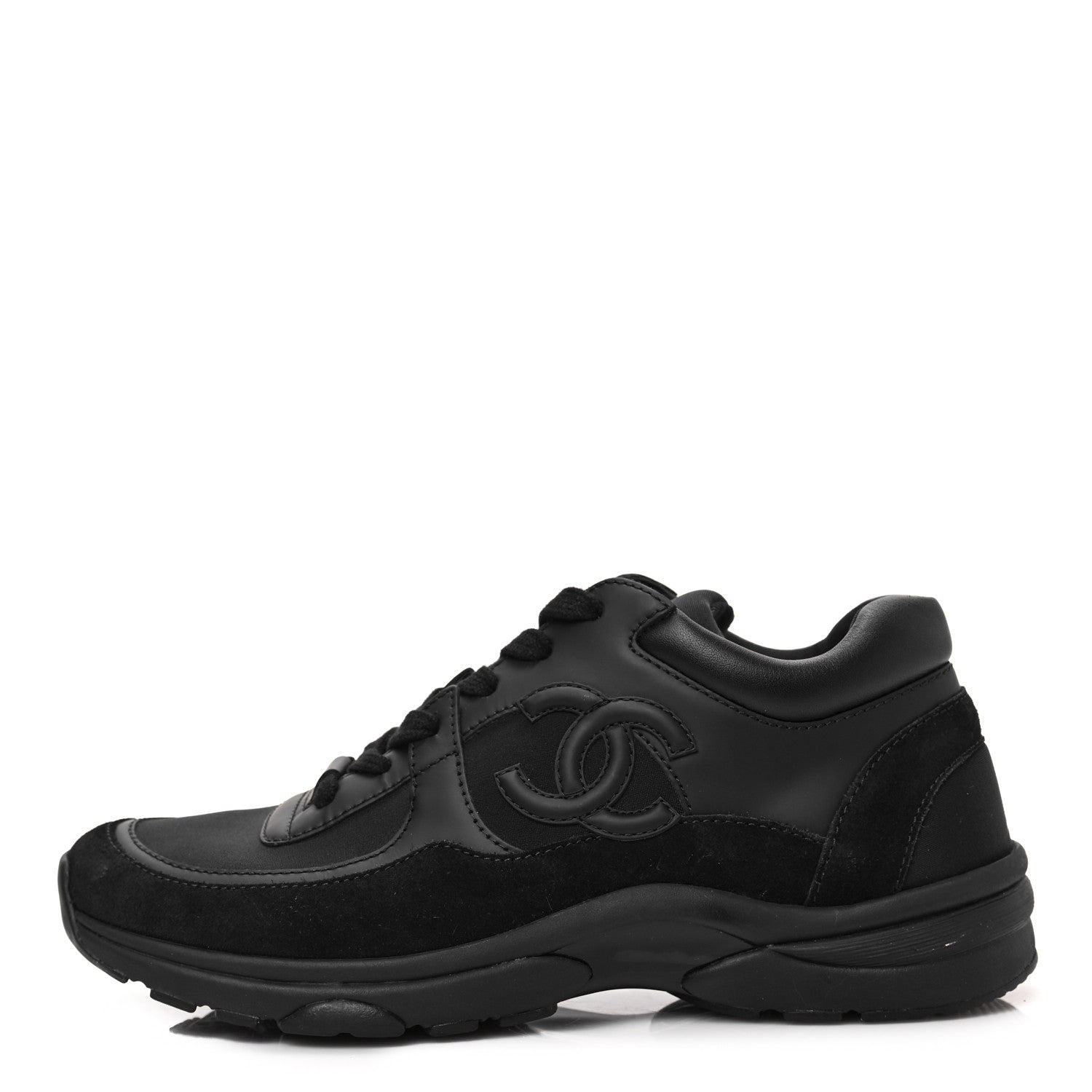 Chanel Fabric Calfskin Suede CC Sneakers 36.5 Black 1 of 6