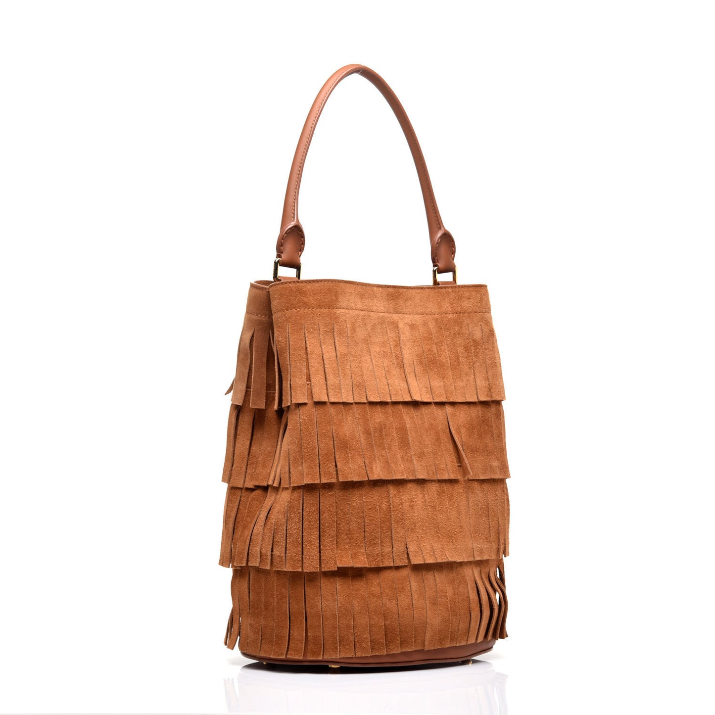 Prorsum Suede Fringe Bucket Bag Cognac