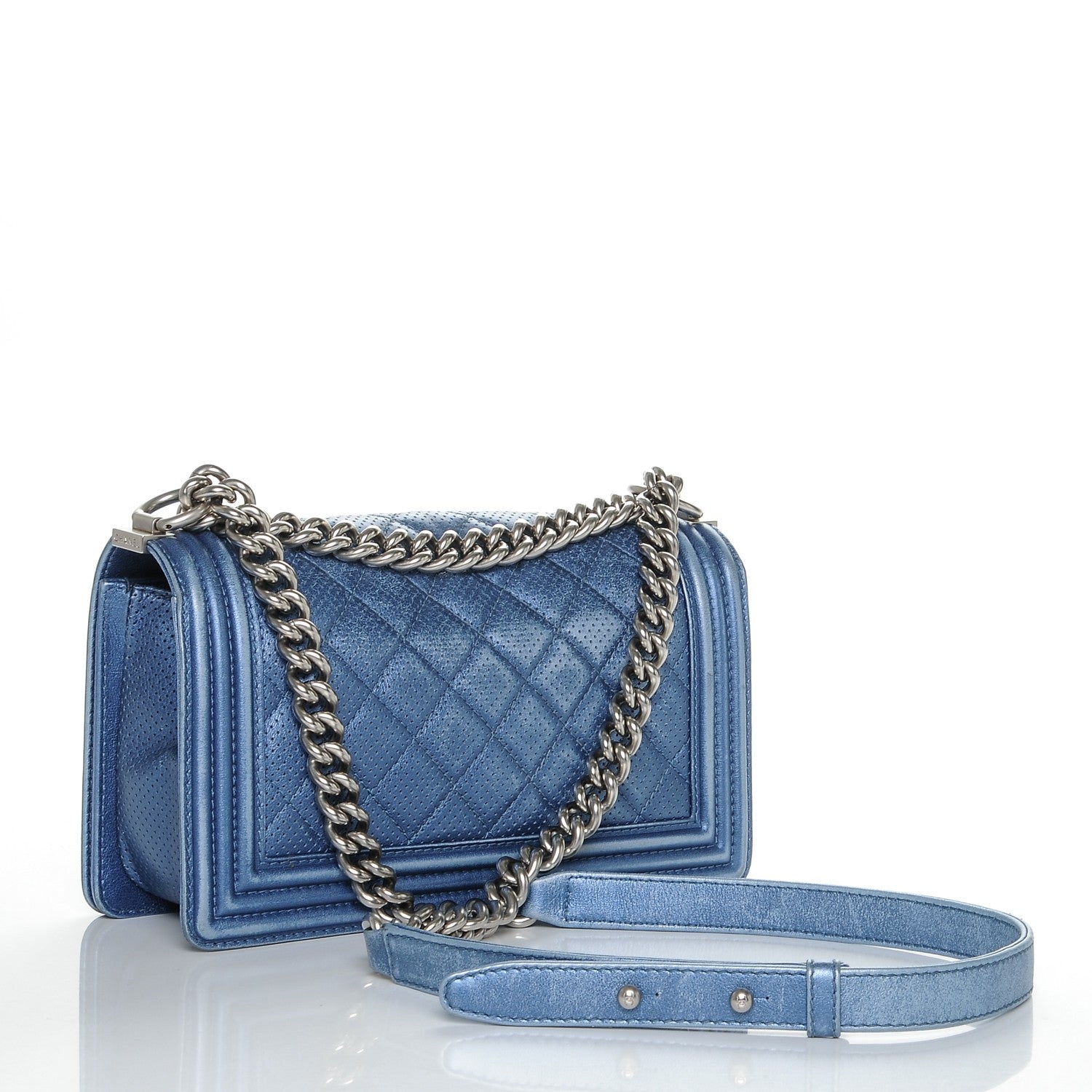 Chanel Metallic Calfskin Perforated Medium Boy Flap Blue 3 of 7