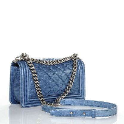 Chanel Metallic Calfskin Perforated Medium Boy Flap Blue 3 of 7