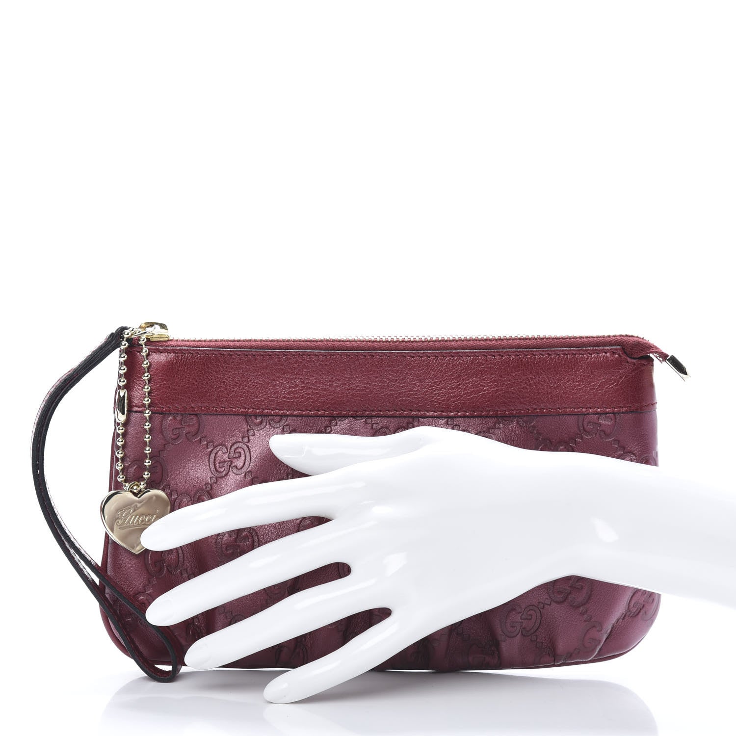 Gucci Metallic Soft Guccissima Heart Wristlet Bordeaux 2 of 7