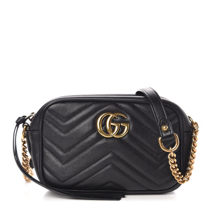 Gucci Calfskin Matelasse Mini GG Marmont Chain Shoulder Bag Black 1 of 9