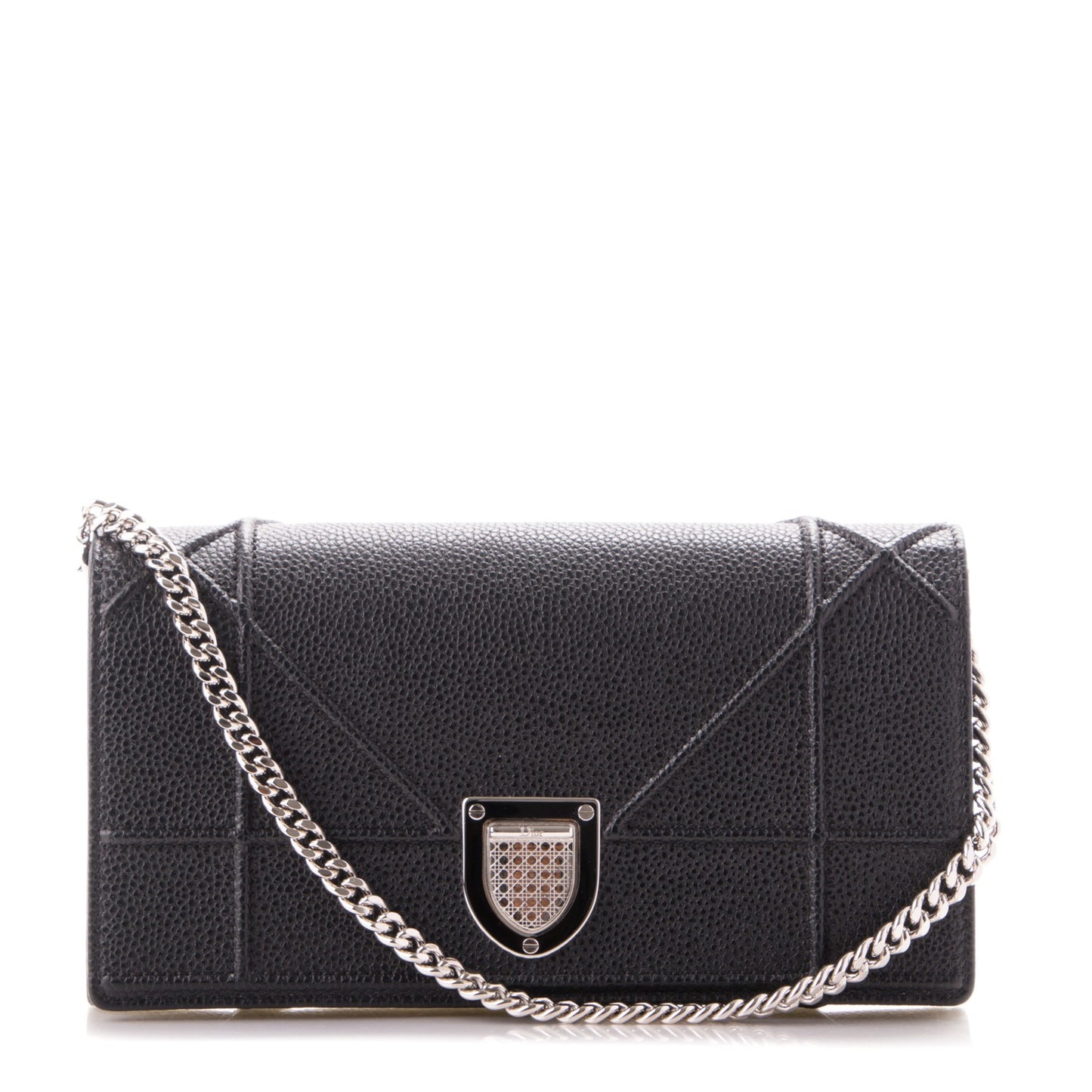Grained Calfskin Diorama Croisiere Chain Wallet Black