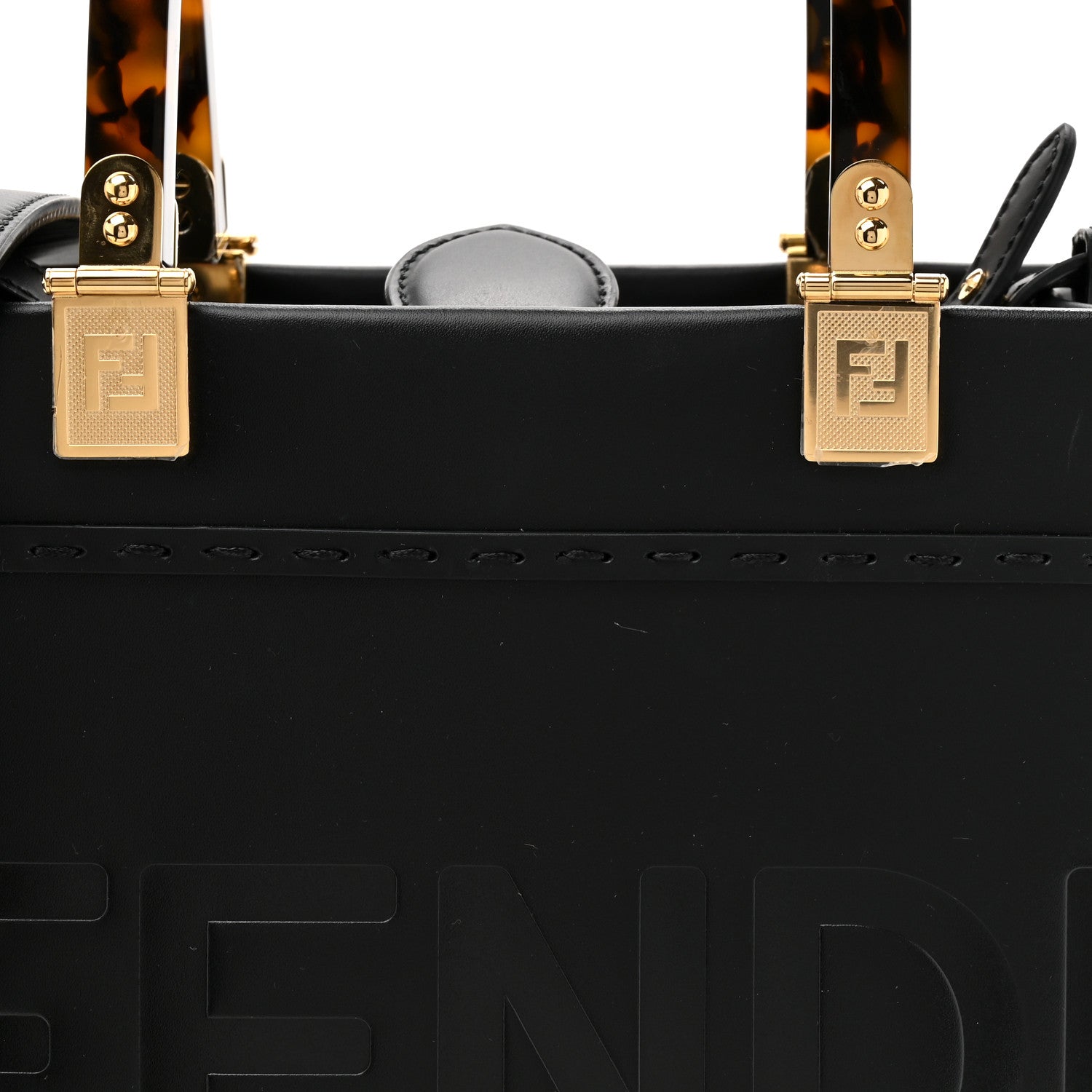 Fendi Vitello King Plexiglass Logo Embossed Small Fendi Sunshine Shopper Tote Black 7 of 9