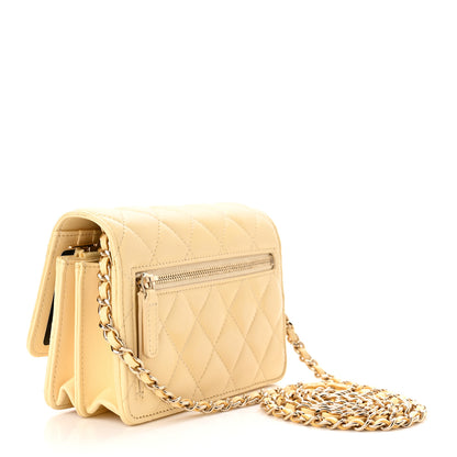 Chanel Lambskin Quilted Mini Wallet On Chain WOC Yellow 3 of 10