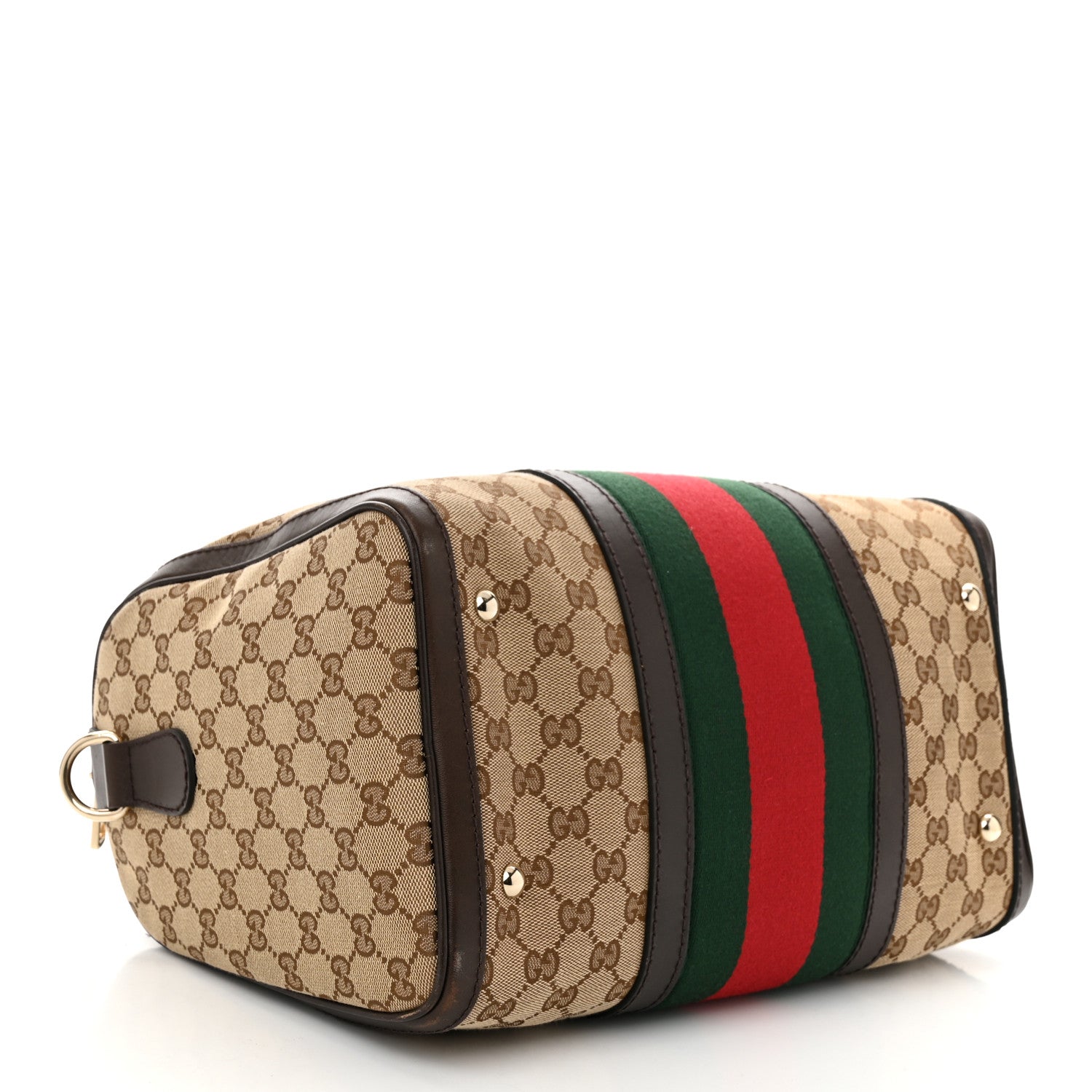 Gucci Monogram Selleria Calfskin Vintage Web Medium Boston Beige Ebony Cocoa 4 of 10