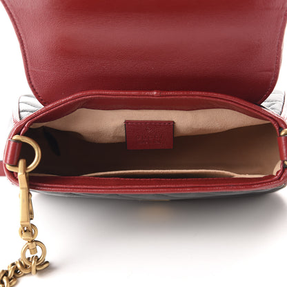 Gucci Vintage Effect Calfskin Matelasse Diagonal Mini Torchon GG Marmont Top Handle Shoulder Bag Black Romantic Cherry 5 of 10