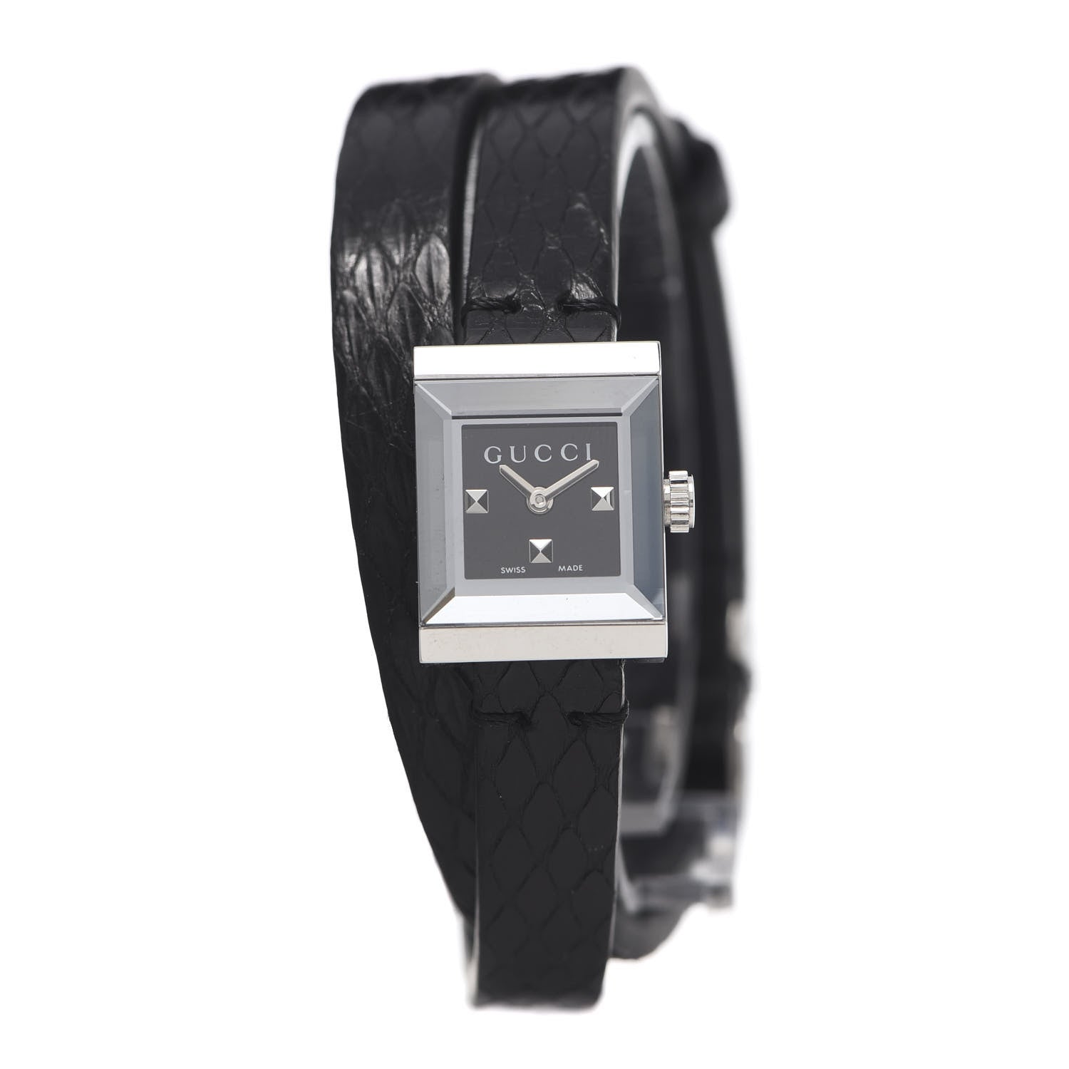 Gucci Stainless Steel Lizard 14mm G-Frame Square Double Wrap Quartz Watch Black 1 of 6