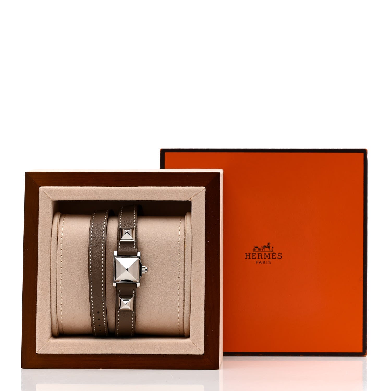 Hermes Stainless Steel Swift 16mm Medor Double Tour Quartz Watch Etoupe 6 of 6