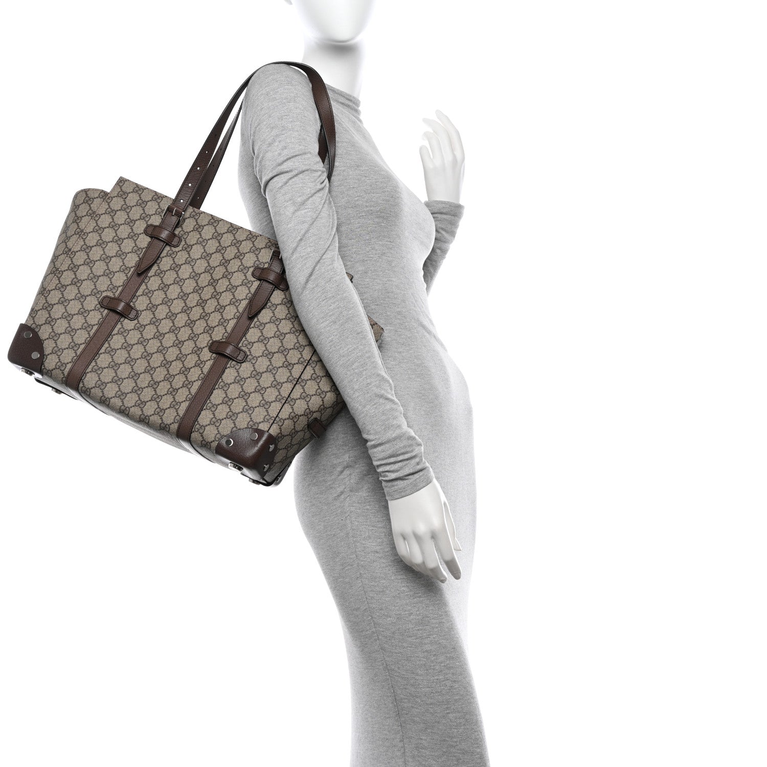 Gucci GG Supreme Monogram Textured Dollar Calfskin Medium Detail Tote Beige Ebony New Acero 2 of 12