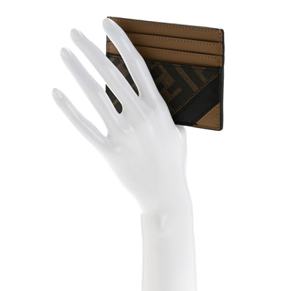 Fendi Glazed Fabric Vitello Liberty FF 1974 Diagonal Card Holder Tobacco Moro Sand Black 2 of 8