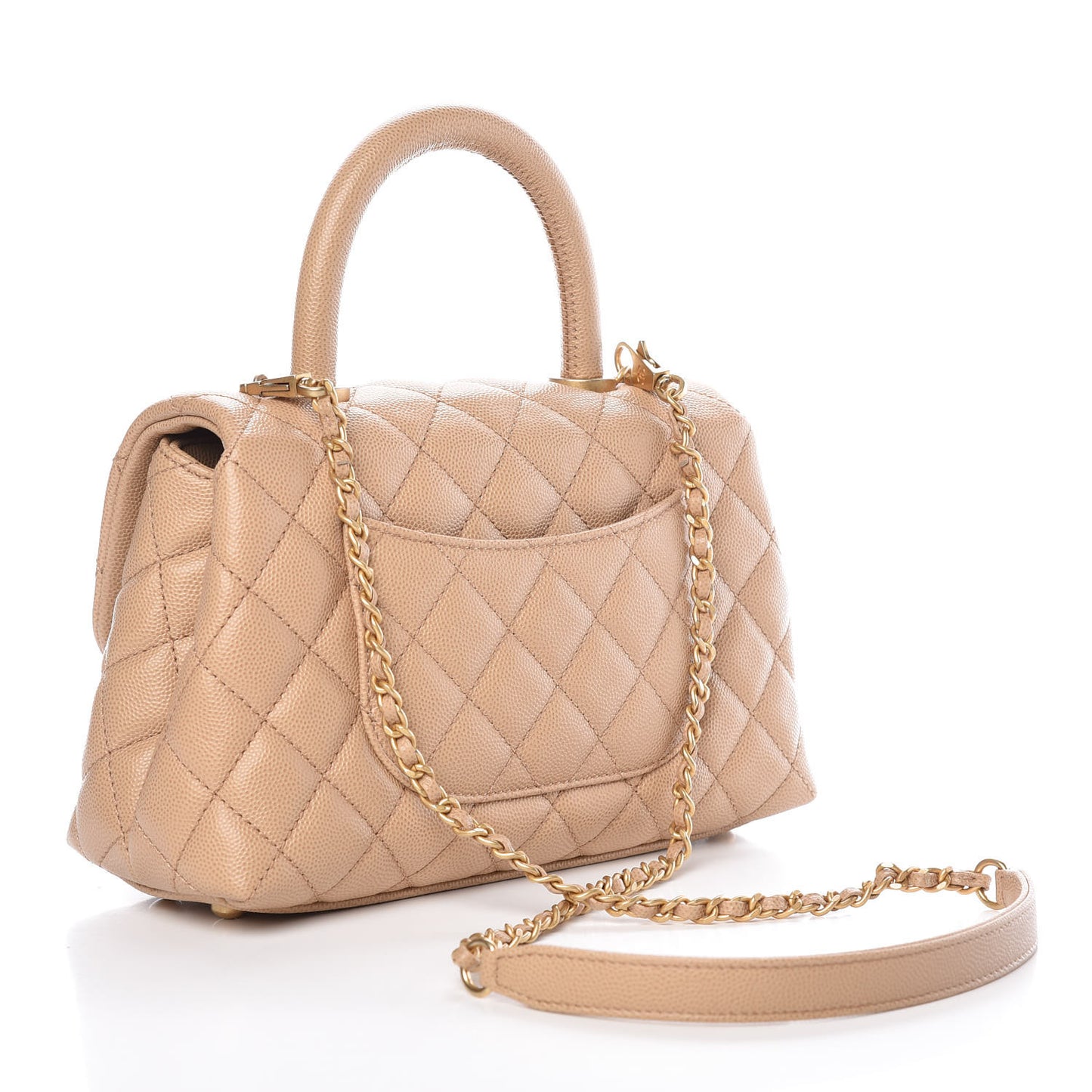 Caviar Quilted Mini Coco Handle Flap Beige