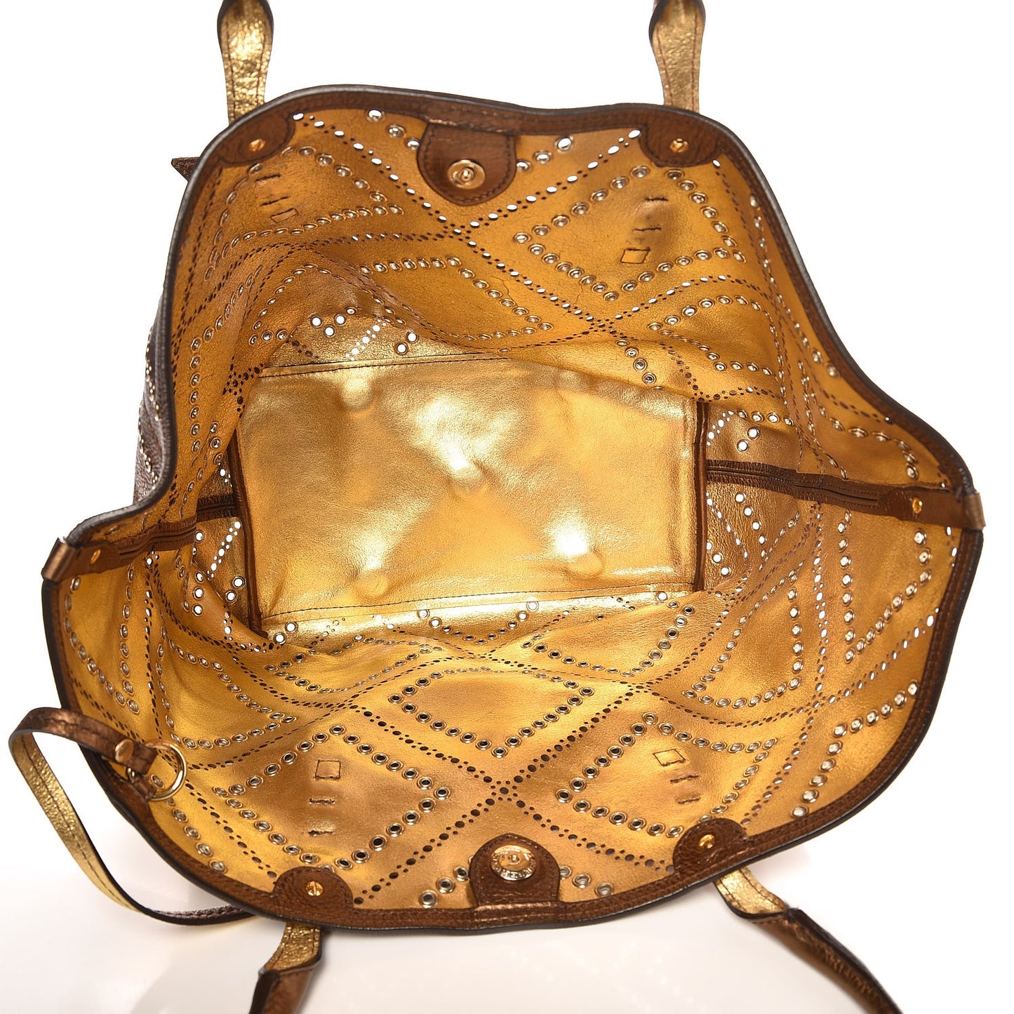 Metallic Calfskin Perforated Grommet Medium Salisbury Tote Bronze