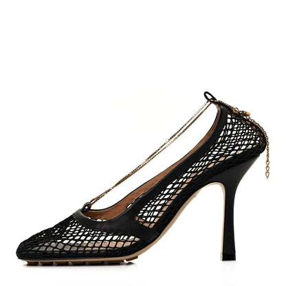 Bottega Veneta Mesh Calfskin Chain Stretch Pumps 37.5 Black 1 of 8