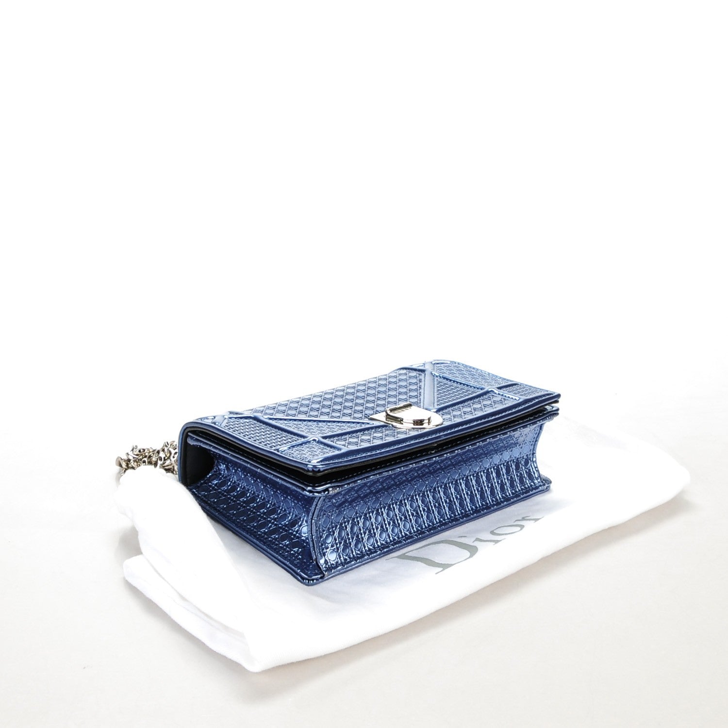 Christian Dior Metallic Patent Micro-Cannage Baby Diorama Flap Bag Bleu 4 of 8