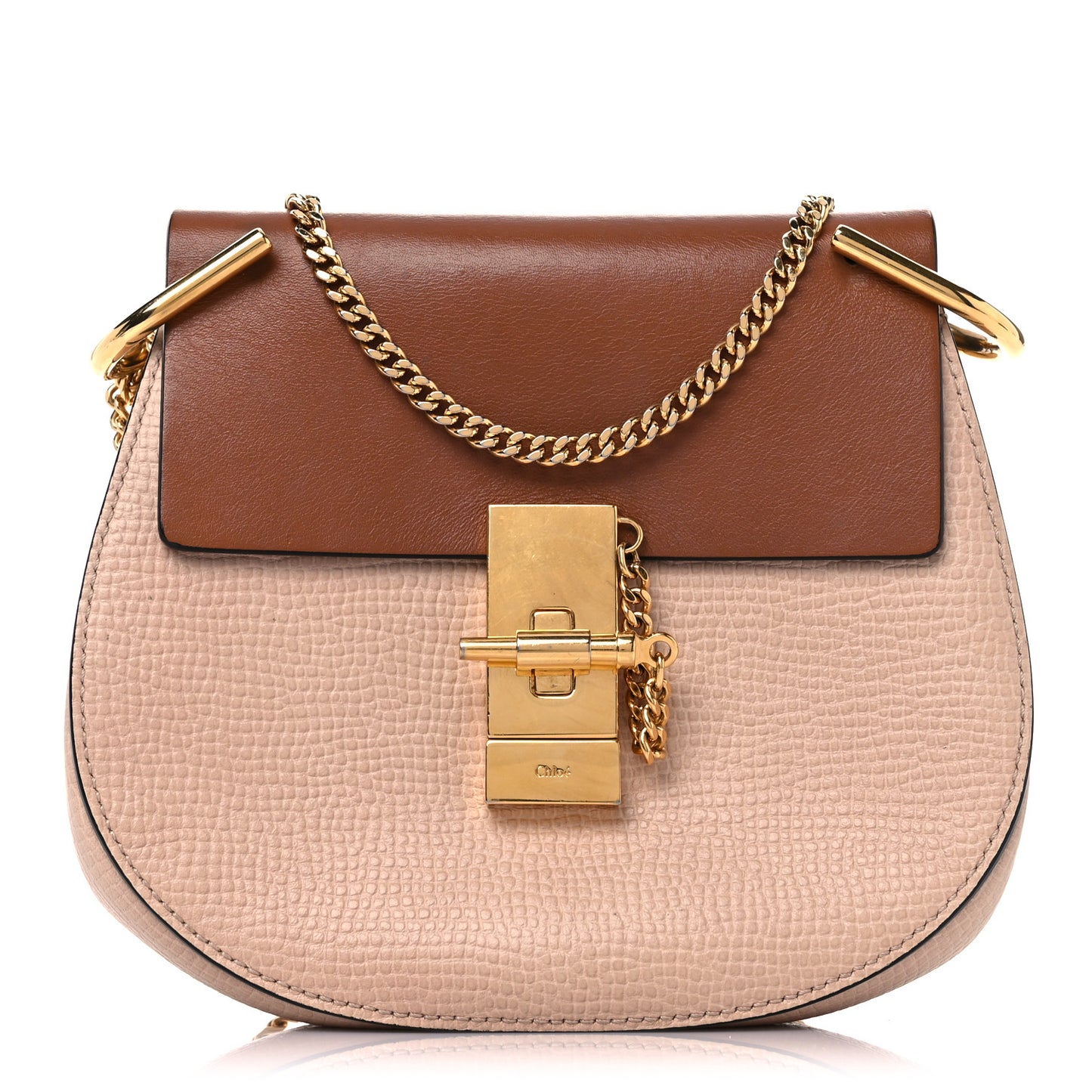 Grained Calfskin Lambskin Mini Bi-Color Drew Shoulder Bag Powder Beige Caramel