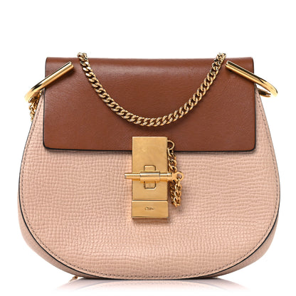 Chloe Grained Calfskin Lambskin Mini Bi-Color Drew Shoulder Bag Powder Beige Caramel 1 of 15