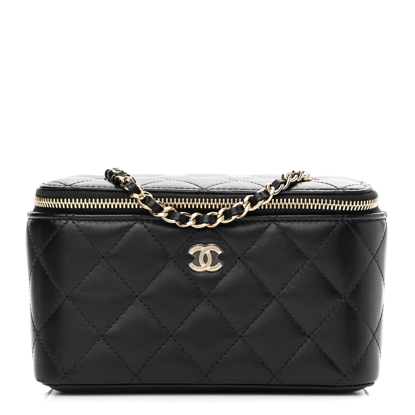 Lambskin Quilted Small Vanity Case With Chain Black