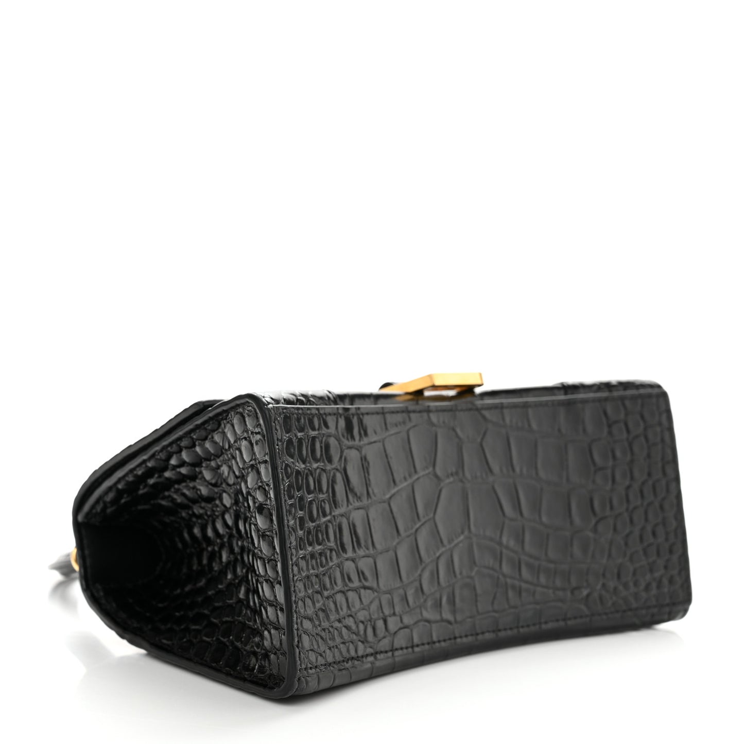 Shiny Calfskin Crocodile Embossed Small Hourglass Top Handle Bag Black
