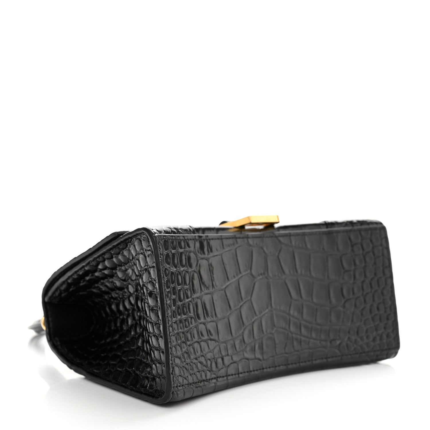 Balenciaga Shiny Calfskin Crocodile Embossed Small Hourglass Top Handle Bag Black 4 of 12