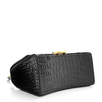 Balenciaga Shiny Calfskin Crocodile Embossed Small Hourglass Top Handle Bag Black 4 of 12