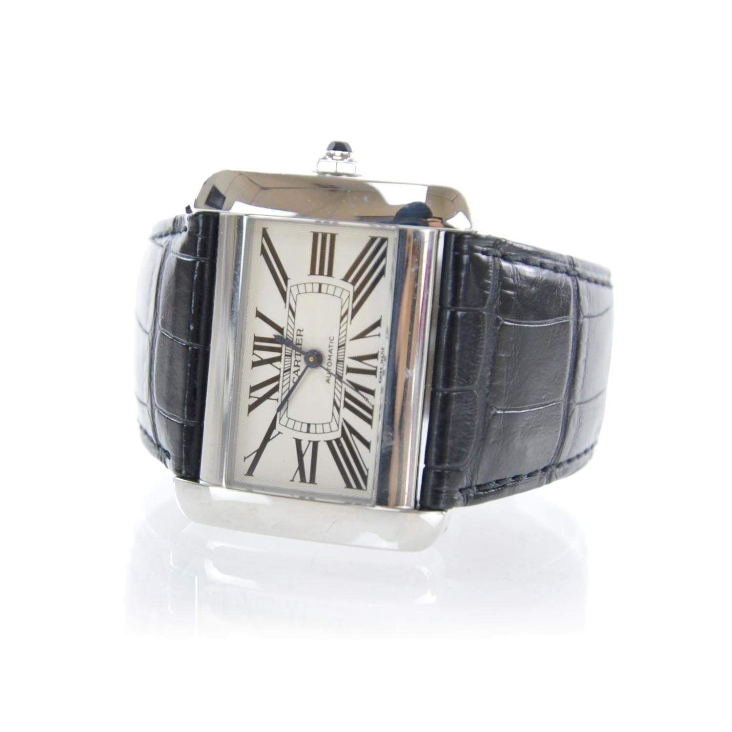 Cartier Stainless Steel Alligator 38mm Tank Divan Automatic Watch 7 of 15
