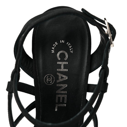 Chanel Suede Pearl Sandals 38 Black 6 of 7