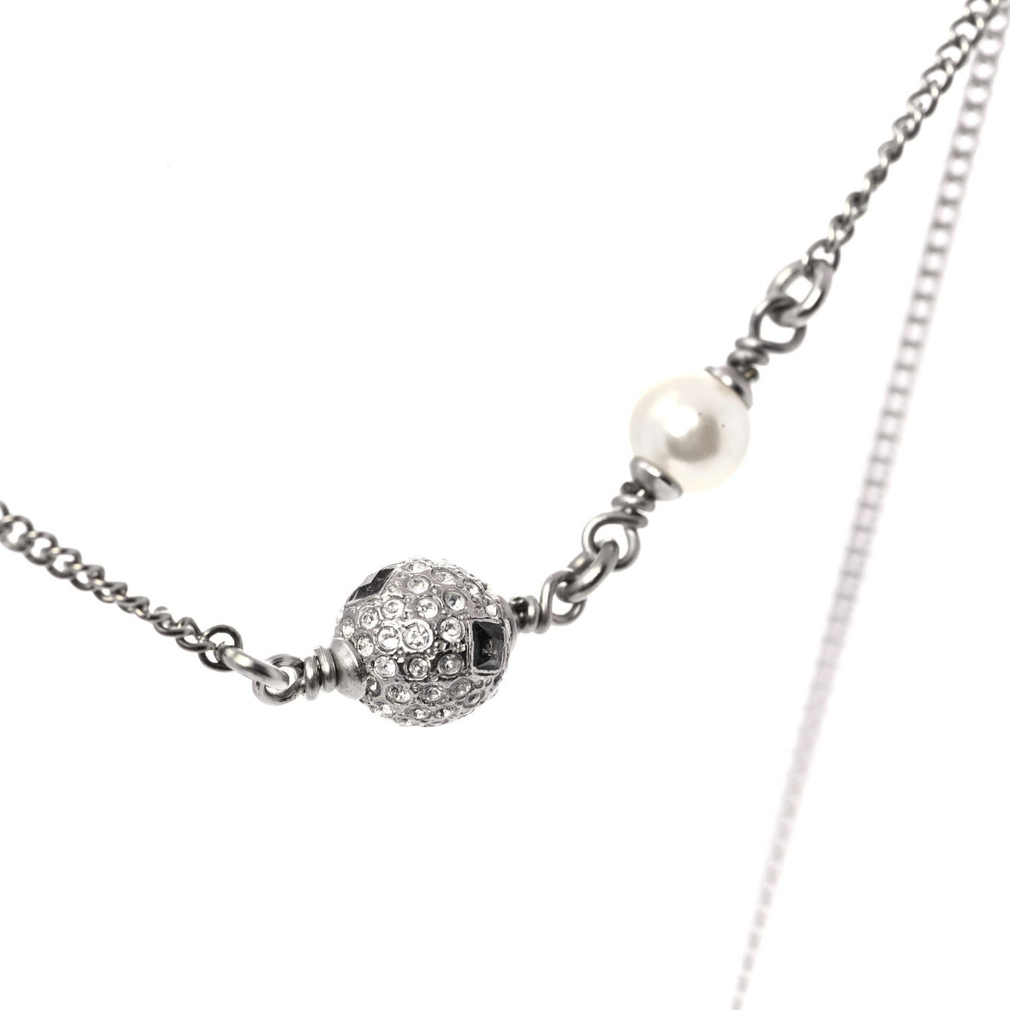 Baguette Crystal Pearl CC Necklace Silver Black