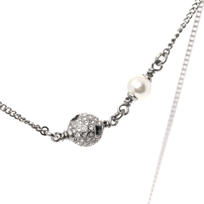 Chanel Baguette Crystal Pearl CC Necklace Silver Black 5 of 6