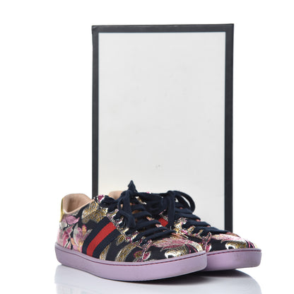 Gucci Lurex Brocade Web Nappa Womens Ace Sneakers 38 Black Pink Oro Vecchio 12 of 12