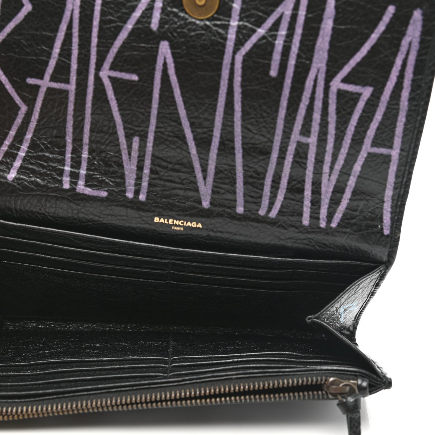 Agneau Classic Hardware Graffiti Money Wallet Black Multicolor