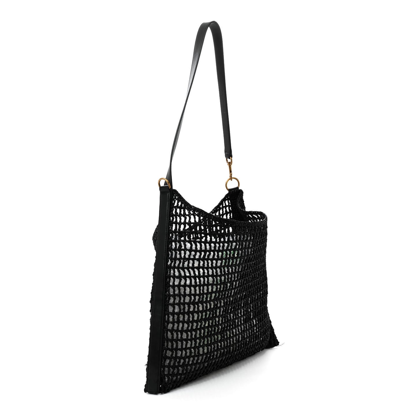 Raffia Calfskin Oxalis Shoulder Bag Black