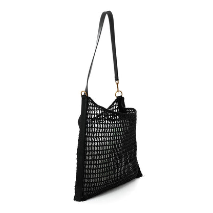 Saint Laurent Raffia Calfskin Oxalis Shoulder Bag Black 3 of 11