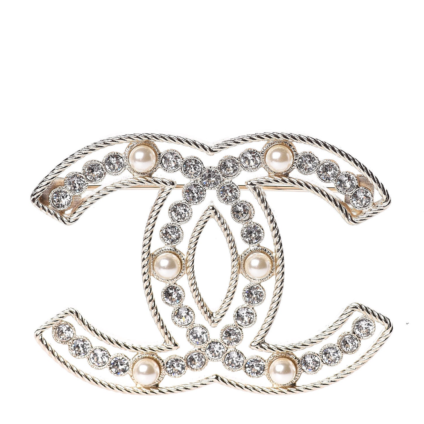 Pearl Crystal Sparkling Pearls CC Brooch Gold