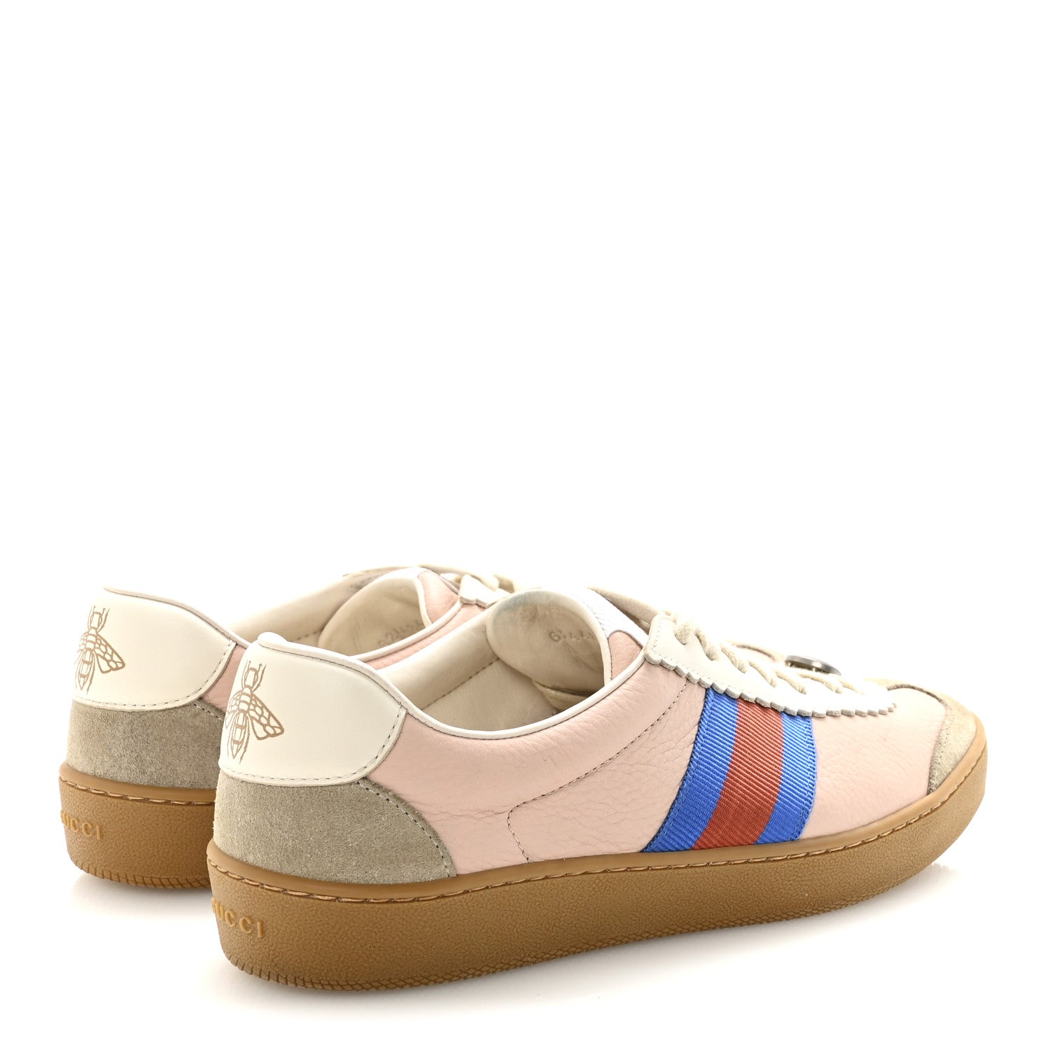 Gucci Calfskin Suede Web Womens G74 Sneakers 37 Oatmeal Soft Rose 5 of 10