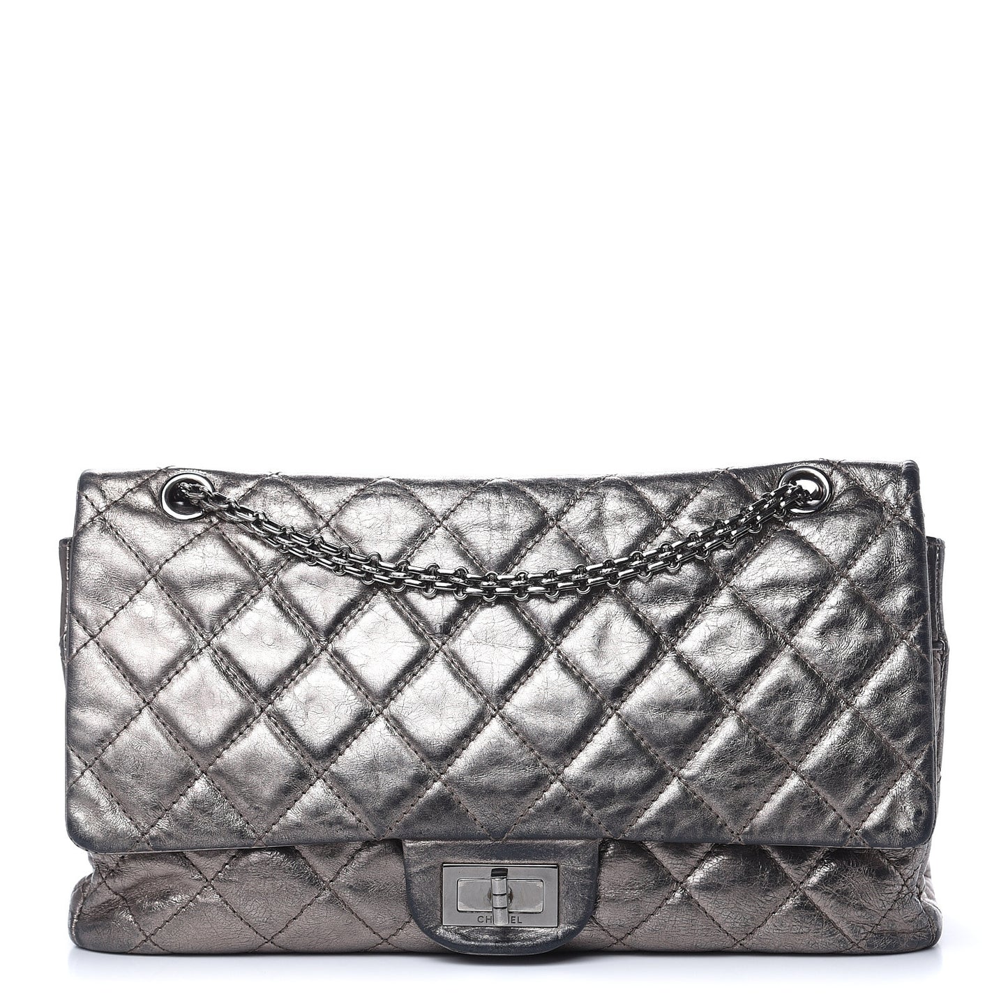 Metallic Aged Calfskin Quilted 2.55 Reissue 227 Flap Dark Silver