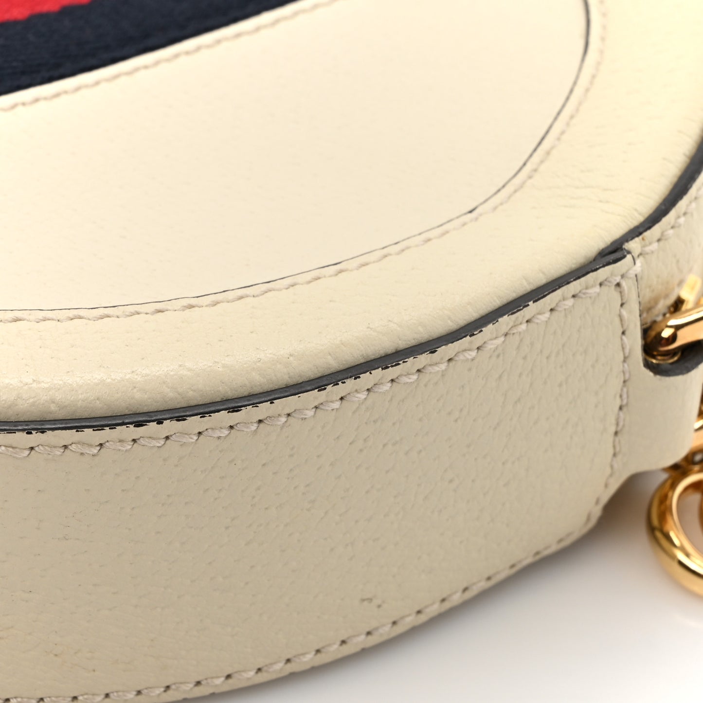 Textured Calfskin Web Mini Ophidia Round Shoulder Bag Mystic White