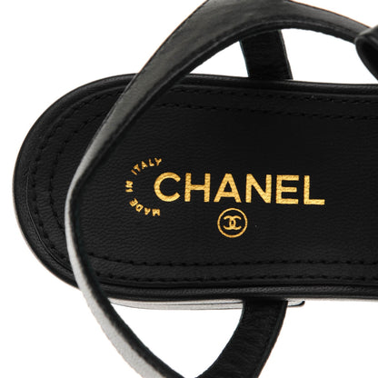 Chanel Lambskin Pearl Bow Sandals 37.5 Black 6 of 7
