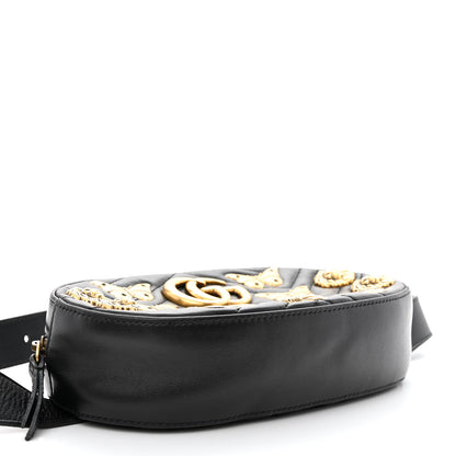 Gucci Calfskin Matelasse Animal Studs GG Marmont Belt Bag 85 34 Black 4 of 11