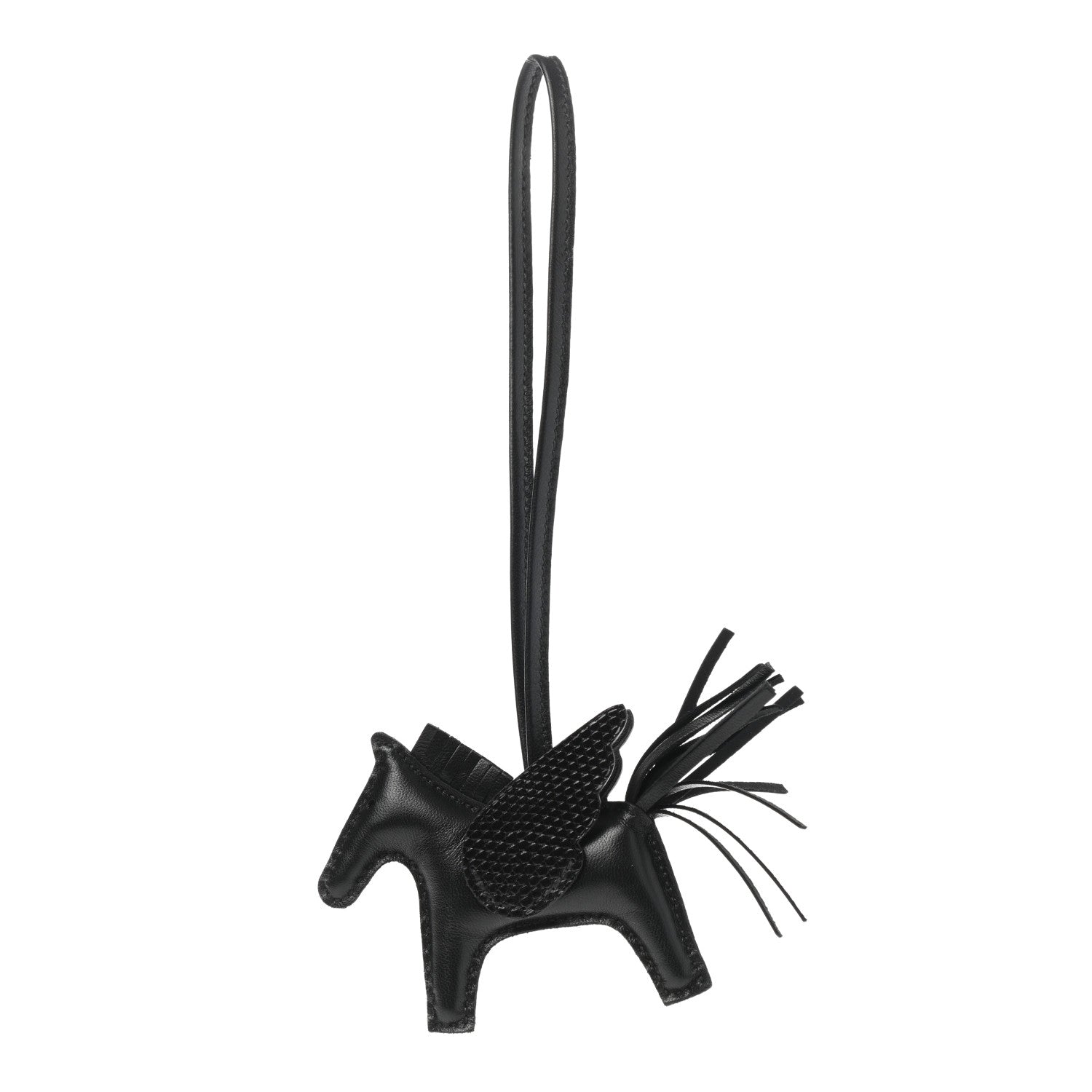 Hermes Milo Lambskin Lizard Touch Grigri Rodeo Pegase Horse Bag Charm PM So Black 1 of 5