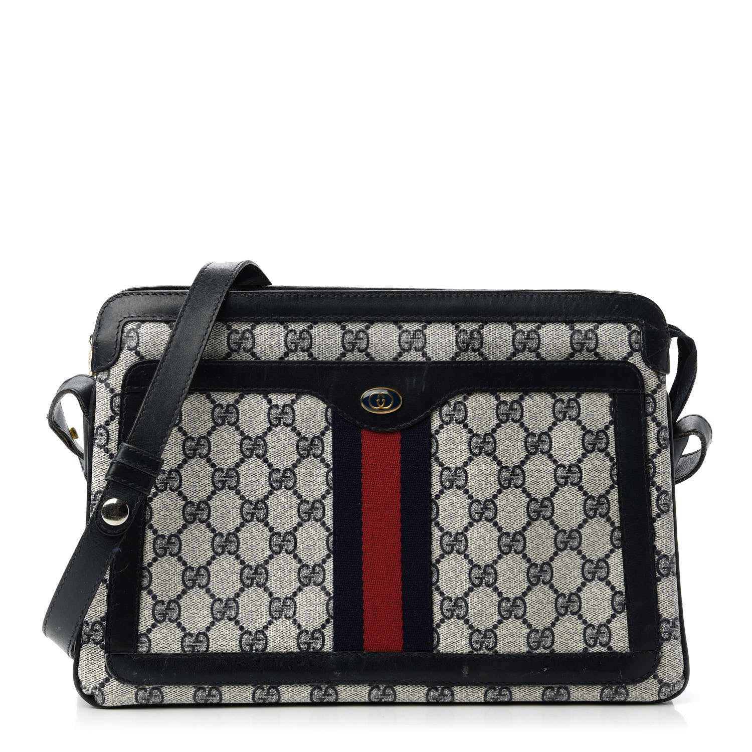 Gucci GG Plus Monogram Canvas Web Shoulder Bag Blue 1 of 14