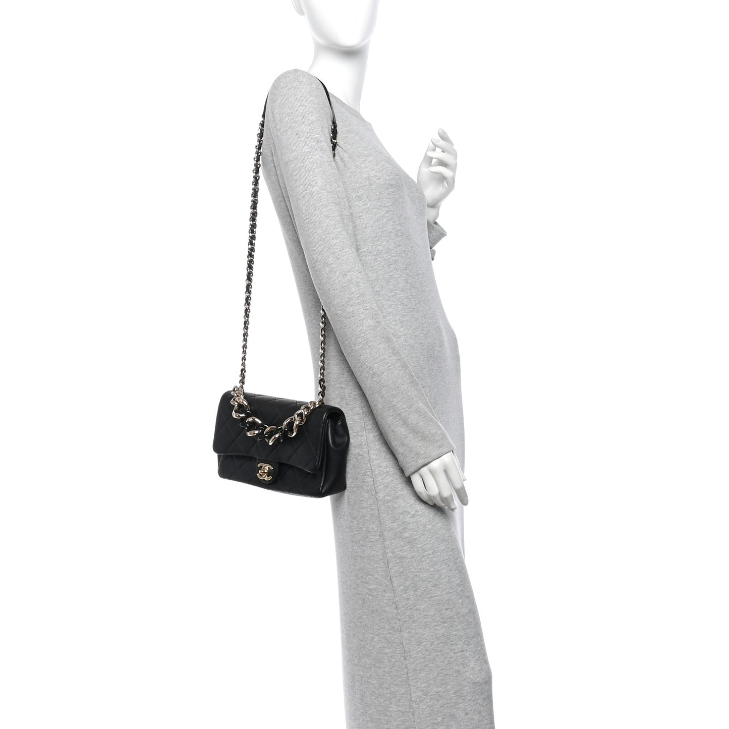 Lambskin Quilted Resin Bi-Color Chain Flap Bag Black